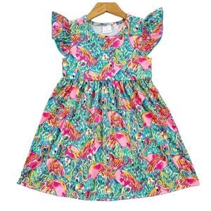 Flamingo Print Ruffle dress size 5‎